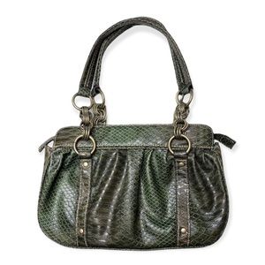EMILIE M Green Faux Leather Satchel Bag Crocodile Textured
